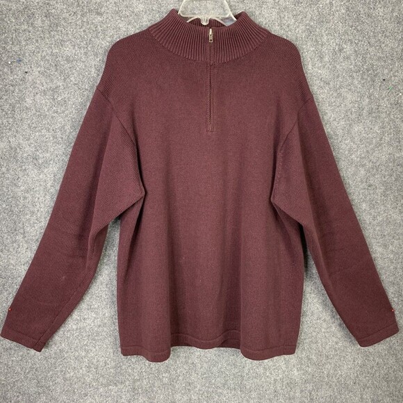 L L  Bean 1/4 Zip Knit Sweater Men XL Tall Long Sleeve Plum Color Cotton - Picture 1 of 11
